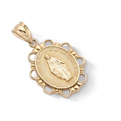 14K Solid Gold Virgin Mary Medallion Necklace Charm