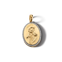 14K Gold Plated 1/20 CT. T.W. Diamond Poppy Necklace Charm