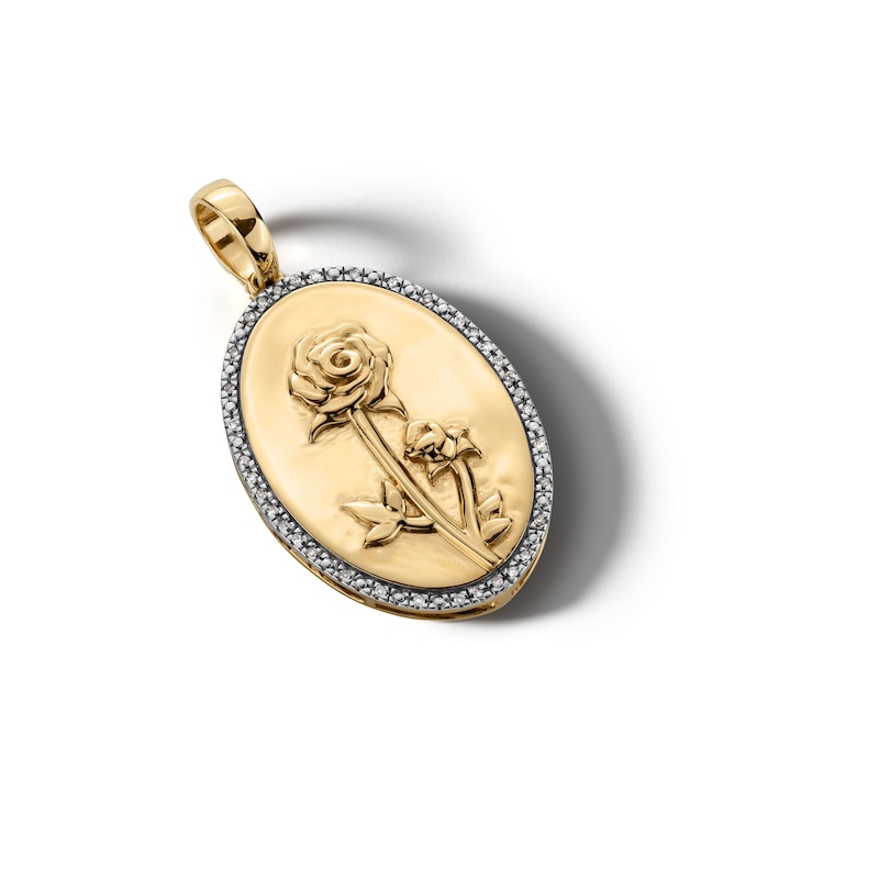 Main Image 3 of 14K Gold Plated 1/20 CT. T.W. Diamond Rose Necklace Charm