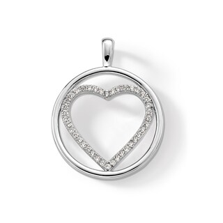 Sterling Silver CZ Heart Inside Circle Necklace Charm