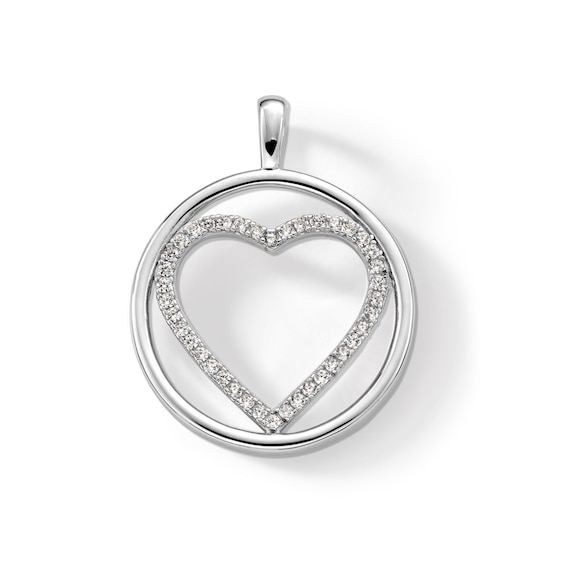 Sterling Silver CZ Heart Inside Circle Necklace Charm