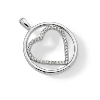 Sterling Silver CZ Heart Inside Circle Necklace Charm