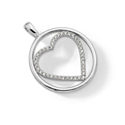Sterling Silver CZ Heart Inside Circle Necklace Charm