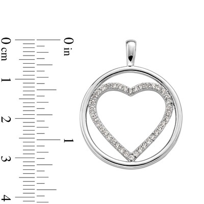 Sterling Silver CZ Heart Inside Circle Necklace Charm