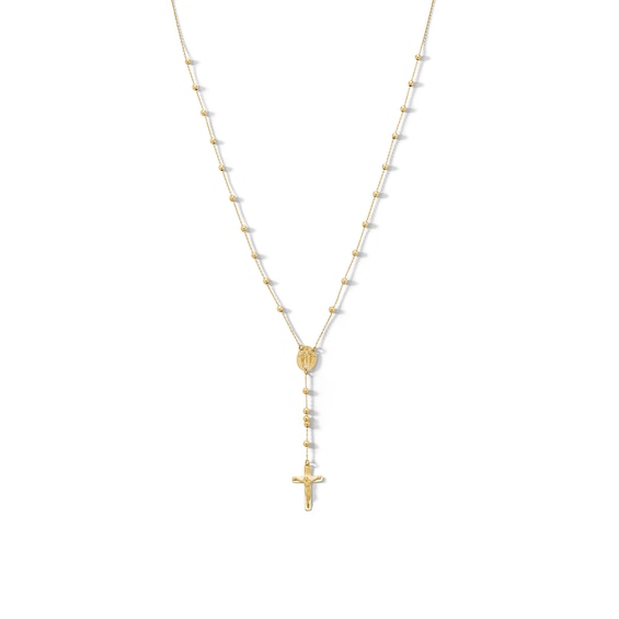 ​​​​​​​14K Solid Gold Beaded Rosary Necklace - 18"