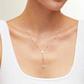 14K Gold Beaded Rosary Necklace - 18"