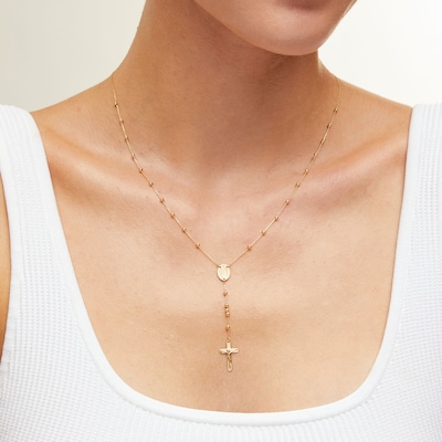 14K Gold Beaded Rosary Necklace - 18"