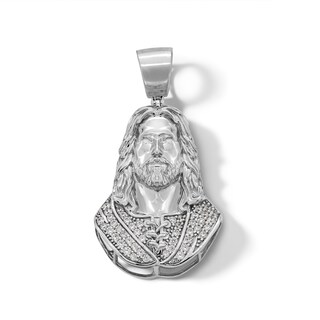 Sterling Silver CZ Jesus Necklace Charm