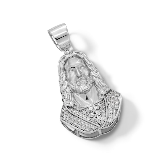 Sterling Silver CZ Jesus Necklace Charm