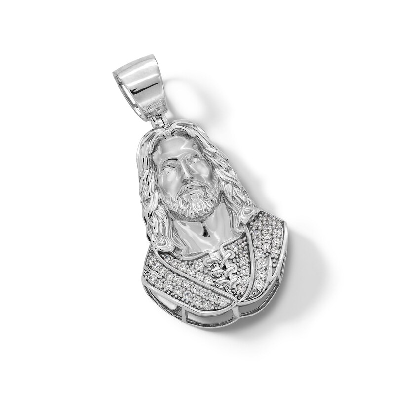 Main Image 3 of Sterling Silver CZ Jesus Necklace Charm