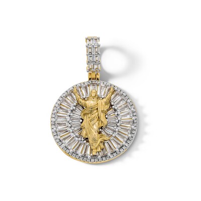 Solid Sterling Silver and 10K Plated Gold CZ Jesus Medallion Two-Tone Necklace Charm