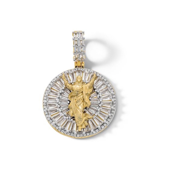 10K Plated Gold CZ Jesus Medallion Two-Tone Necklace Charm