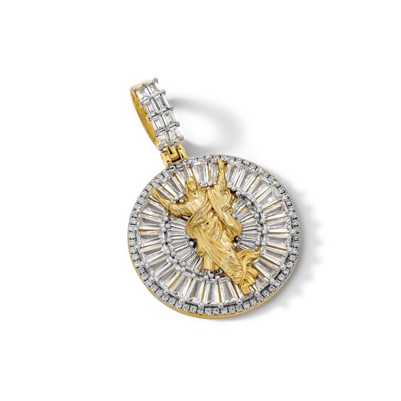 Solid Sterling Silver and 10K Plated Gold CZ Jesus Medallion Two-Tone Necklace Charm