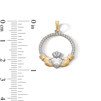 10K Solid Gold CZ Claddagh Two-Tone Necklace Charm