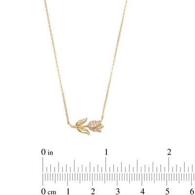 10K Solid Gold Pink CZ Rose Pendant - 16" + 2"