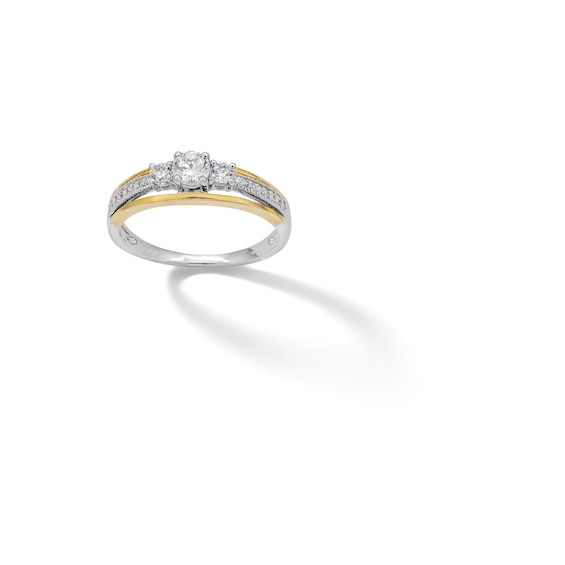 10K Plated Gold CZ Round Three Stone Two-Tone Ring - Size 7