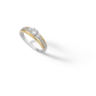 10K Plated Gold CZ Round Three Stone Two-Tone Ring - Size 7