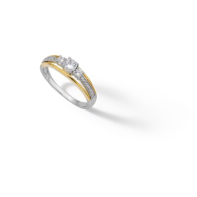 10K Plated Gold CZ Round Three Stone Two-Tone Ring - Size 7