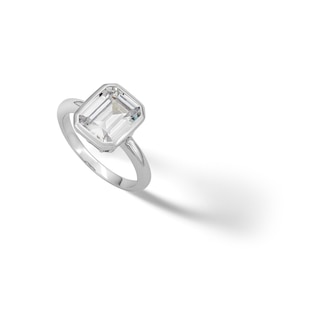 Sterling Silver CZ Emerald-Cut Bezel Ring - Size 7