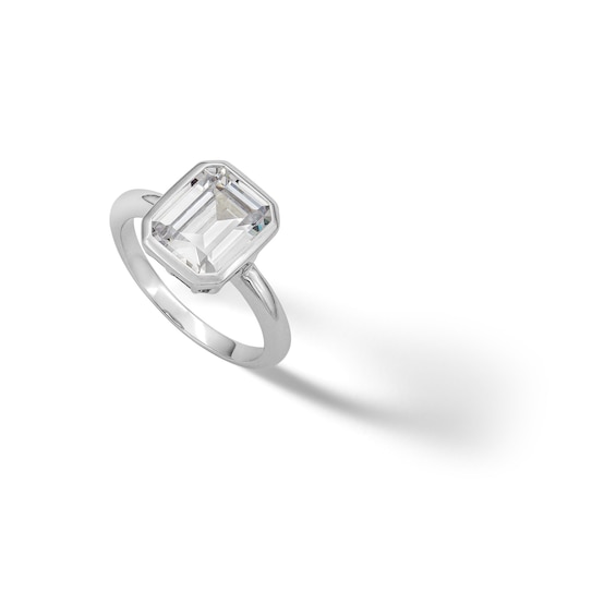 Sterling Silver CZ Emerald-Cut Bezel Ring - Size 7