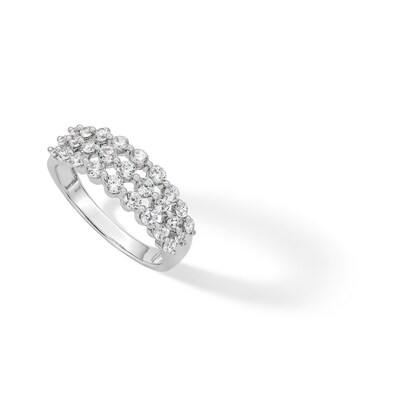 Sterling Silver CZ Round Three Row Ring - Size 7