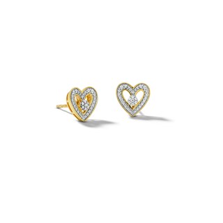 14K Plated Gold Diamond Accent Heart Studs