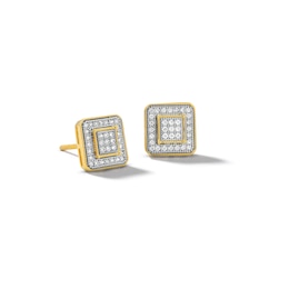 10K Solid Gold 1/5 CT. T.W. Diamond Square Round Edged Studs