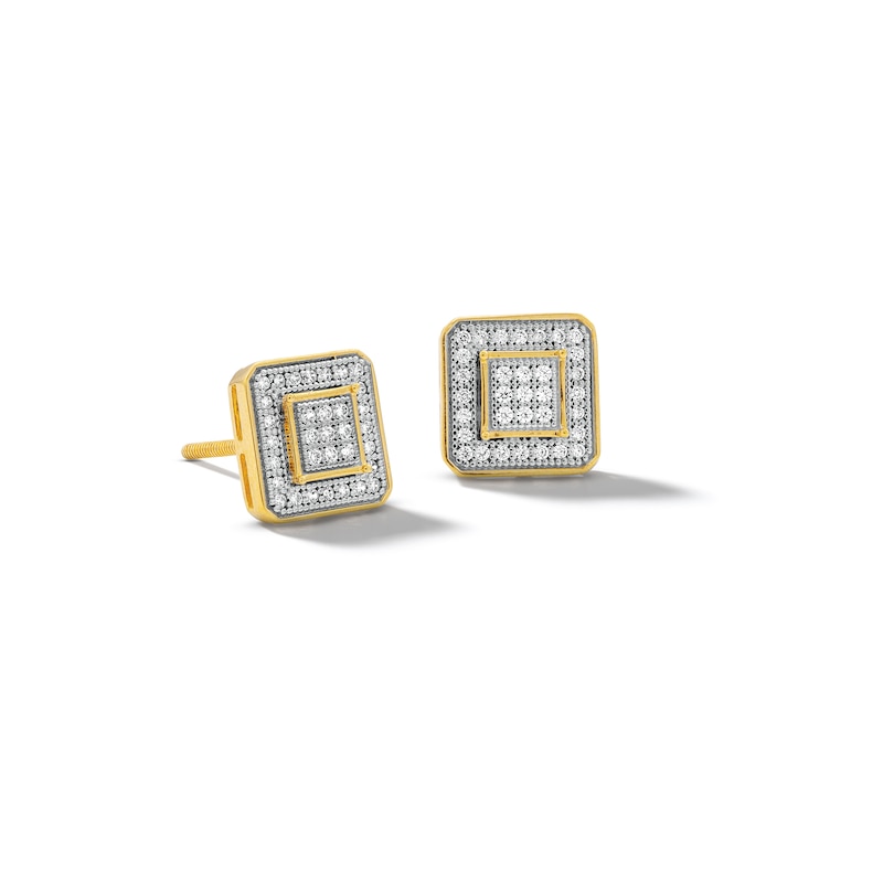 10K Solid Gold 1/5 CT. T.W. Diamond Square Round Edged Studs