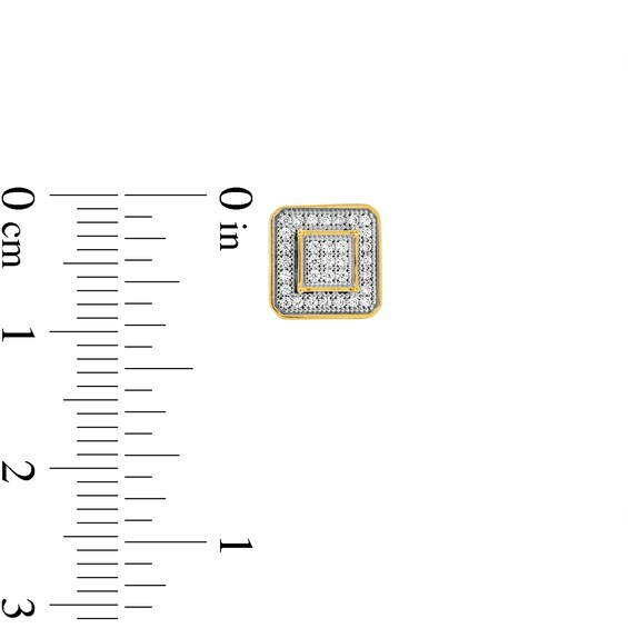 10K Solid Gold 1/5 CT. T.W. Diamond Square Round Edged Studs