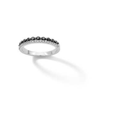 ​​​​​​​Sterling Silver Black and Clear CZ Double Row Band Ring - Size 7