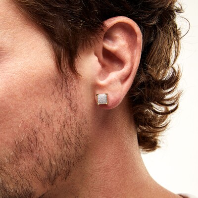 10K Solid Gold 1/6 CT. T.W. Diamond Cornered Square Studs