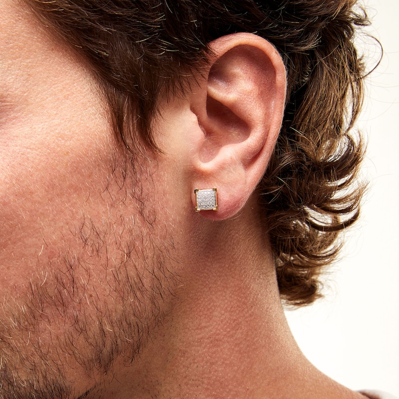 Main Image 2 of 10K Solid Gold 1/6 CT. T.W. Diamond Cornered Square Studs