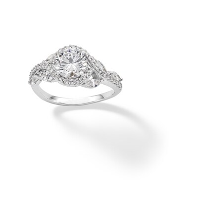 Sterling Silver CZ Round Center with Marquise Sides Ring - Size 7