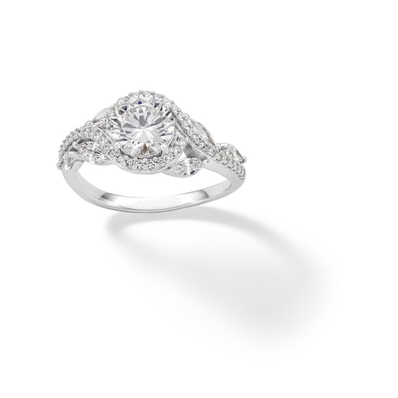 Sterling Silver CZ Round Center with Marquise Sides Ring - Size 7
