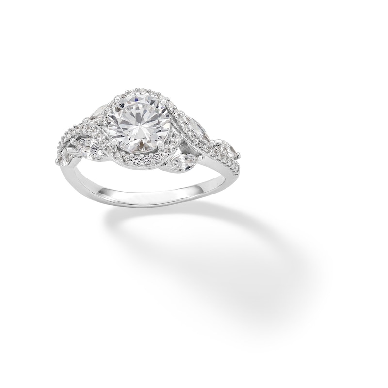 Sterling Silver CZ Round Center with Marquise Sides Ring - Size 7