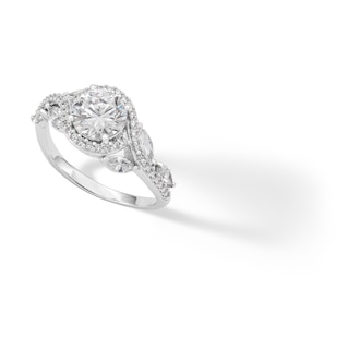 Sterling Silver CZ Round Center with Marquise Sides Ring - Size 7