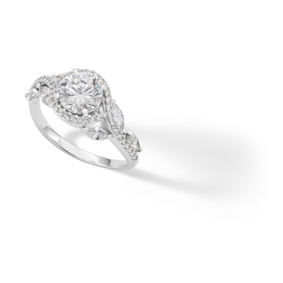 Sterling Silver CZ Round Center with Marquise Sides Ring - Size 7