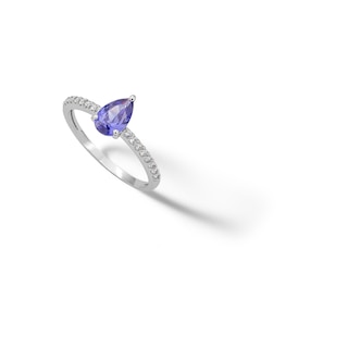 Sterling Silver CZ Blue Pear Shaped Ring - Size 6