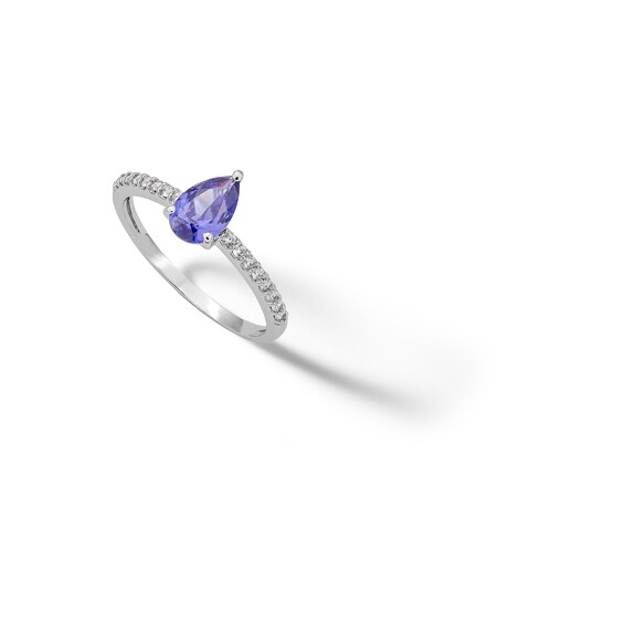 Sterling Silver CZ Blue Pear Shaped Ring - Size 6