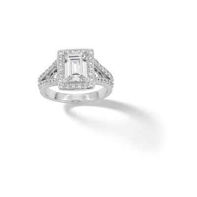 Sterling Silver CZ Baguette Halo Split Shank Ring - Size 7