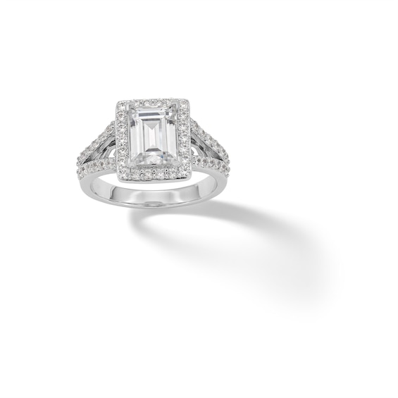 Sterling Silver CZ Baguette Halo Split Shank Ring - Size 7