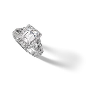 Sterling Silver CZ Baguette Halo Split Shank Ring - Size 7