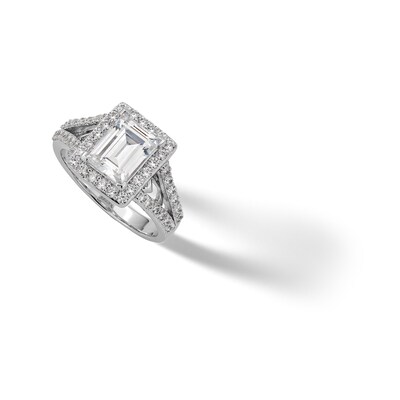 Sterling Silver CZ Baguette Halo Split Shank Ring - Size 7