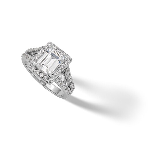 Sterling Silver CZ Baguette Halo Split Shank Ring - Size 7