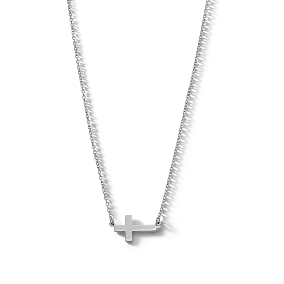 Sterling Silver Sideways Cross Pendant Necklace - 16" + 2"