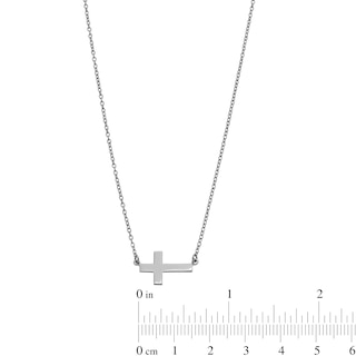 Sterling Silver Sideways Cross Pendant Necklace - 16" + 2"