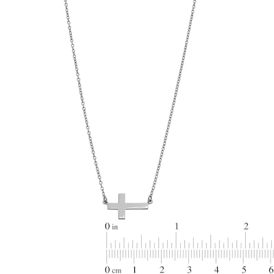 Sterling Silver Sideways Cross Pendant Necklace - 16" + 2"