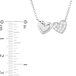 Sterling Silver CZ Double Hearts Frame Pendant Necklace - 16" + 2"