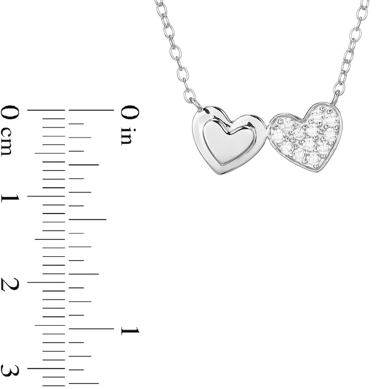 Main Image 4 of Sterling Silver CZ Double Hearts Frame Pendant Necklace - 16" + 2"