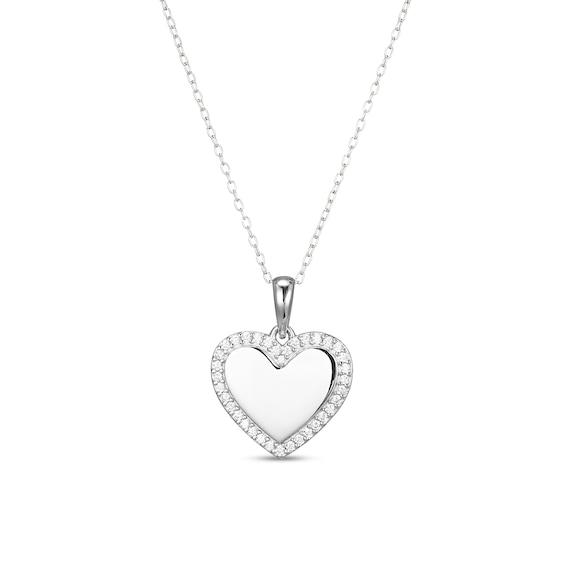 ​​​​​​​​​​​​​​Sterling Silver CZ Heart Frame Pendant Necklace - 16" + 2"